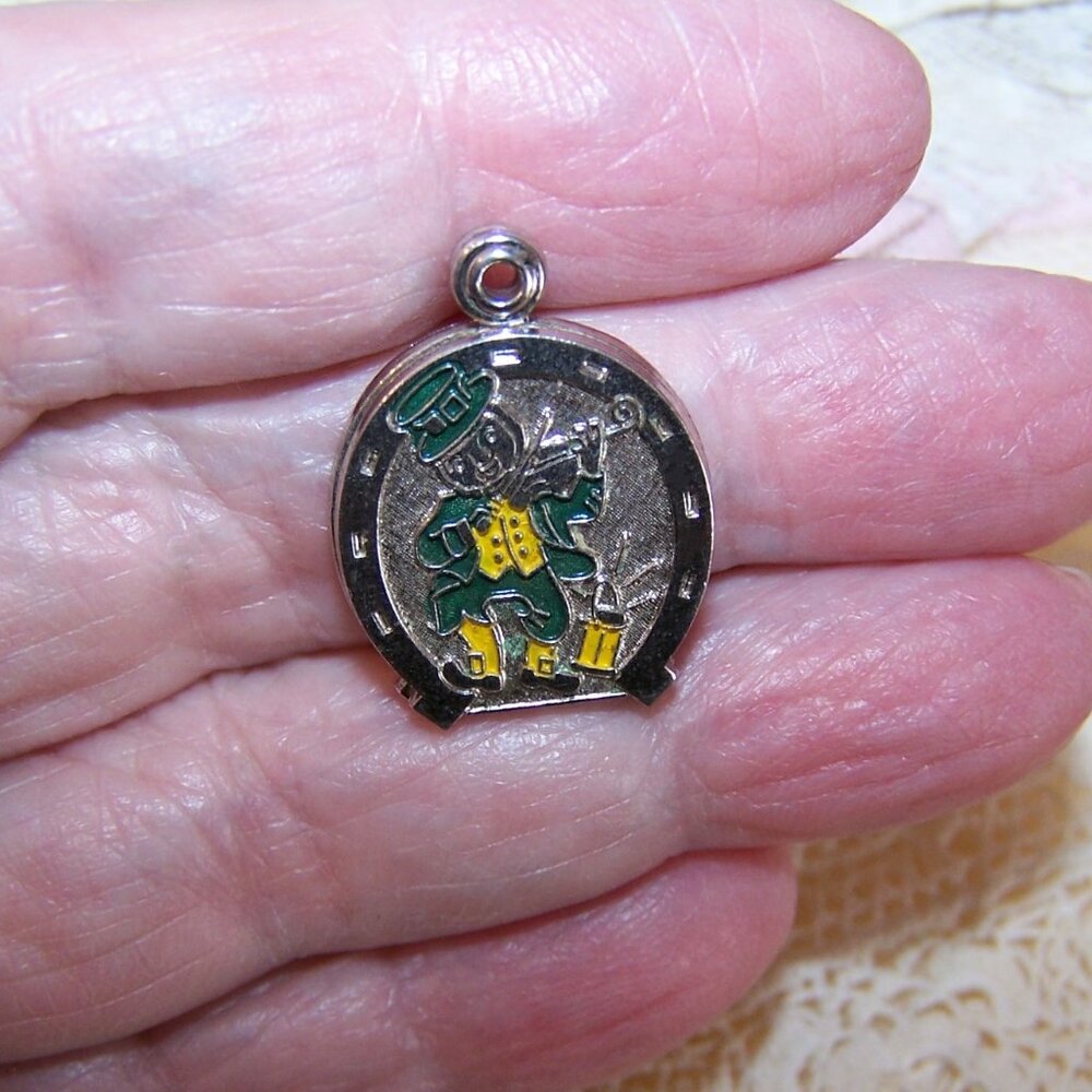 Wells Sterling Silver Enamel Slider Charm - Leprechaun Playing a Fiddle